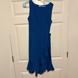 Calvin Klein Elegant Blue Sleeveless Dress with Ruffle Hem